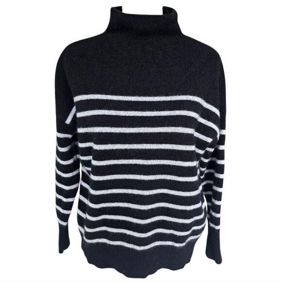 Magaschoni Black‎ White Striped Long Sleeve Cashmere Turtleneck Sweater Size S - Picture 1 of 9
